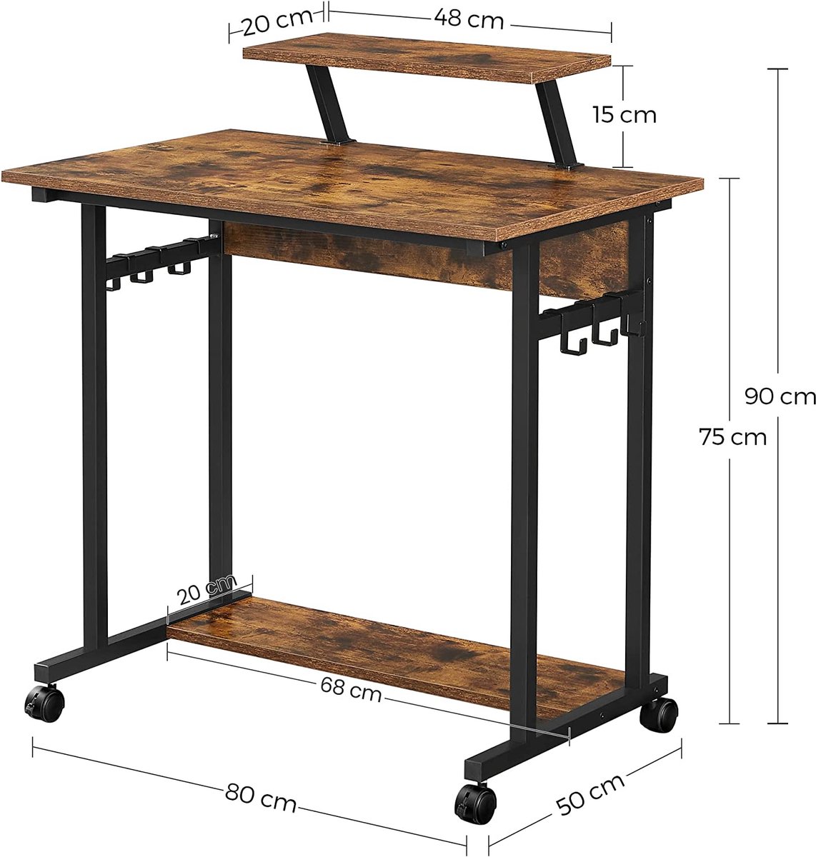Yaheetech Bureau Op Wielen - Computertafel Met Toetsenbordlade, 56 X 51 X 79 Cm Taupe