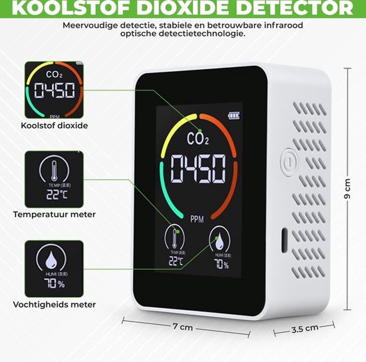 BS® CO2 Meter Binnen - Wifi Hygrometer en Thermometer - CO2 Melder Horeca  