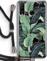 Case Company® - Hoesje met koord geschikt voor Huawei P30 Lite hoesje met Koord - Bananenbladeren - Telefoonhoesje met Zwart Koord - Bescherming aan alle Kanten en Over de Schermrand