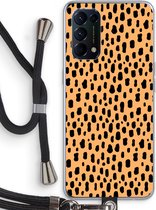 Case Company® - Hoesje met koord geschikt voor Oppo Find X3 Lite hoesje met Koord - Panter - Telefoonhoesje met Zwart Koord - Bescherming aan alle Kanten en Over de Schermrand