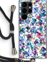 Case Company® - Samsung Galaxy S22 Ultra hoesje met Koord - Hibiscus Flowers - Telefoonhoesje met Zwart Koord - Bescherming aan alle Kanten en Over de Schermrand
