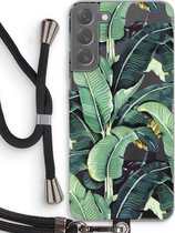 Case Company® - Hoesje met koord geschikt voor Samsung Galaxy S22 Plus hoesje met Koord - Bananenbladeren - Telefoonhoesje met Zwart Koord - Bescherming aan alle Kanten en Over de Schermrand