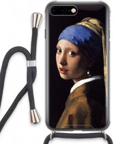 Case Company® - Hoesje met koord geschikt voor iPhone 8 Plus hoesje met Koord - The Pearl Earring - Telefoonhoesje met Zwart Koord - Extra Bescherming aan alle Kanten en Over de Schermrand