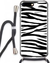 Case Company® - Hoesje met koord geschikt voor iPhone 8 Plus hoesje met Koord - Zebra pattern - Telefoonhoesje met Zwart Koord - Extra Bescherming aan alle Kanten en Over de Schermrand