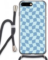 Case Company® - Hoesje met koord geschikt voor iPhone 8 Plus hoesje met Koord - Grid Blauw - Telefoonhoesje met Zwart Koord - Extra Bescherming aan alle Kanten en Over de Schermrand