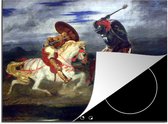 KitchenYeah® Inductie beschermer 70x52 cm - Twee ridders vechtend in een landschap - Schilderij van Eugene Delacroix - Kookplaataccessoires - Afdekplaat voor kookplaat - Inductiebeschermer - Inductiemat - Inductieplaat mat
