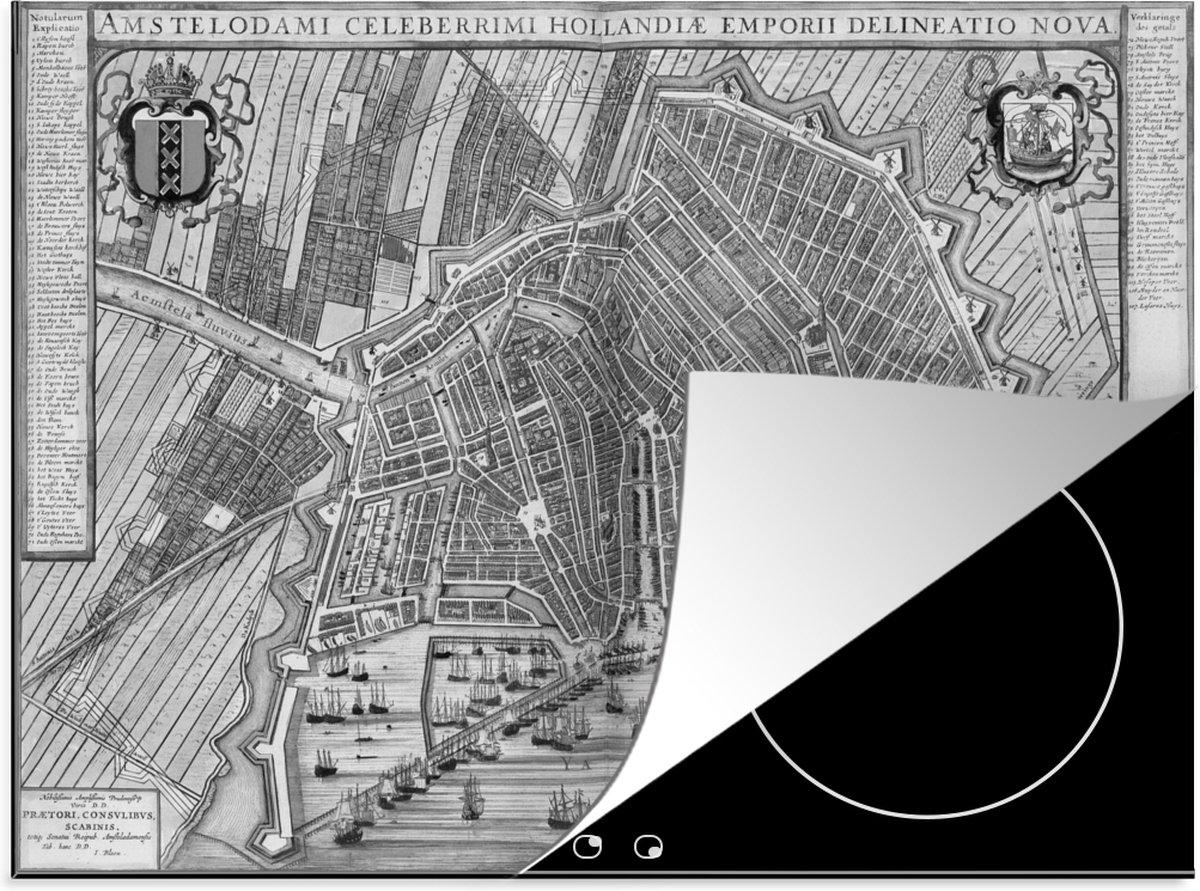 KitchenYeah® Inductie beschermer 75x52 cm - Kaart - Amsterdam - Antiek - Kookplaataccessoires - Afdekplaat voor kookplaat - Inductiebeschermer - Inductiemat - Inductieplaat mat