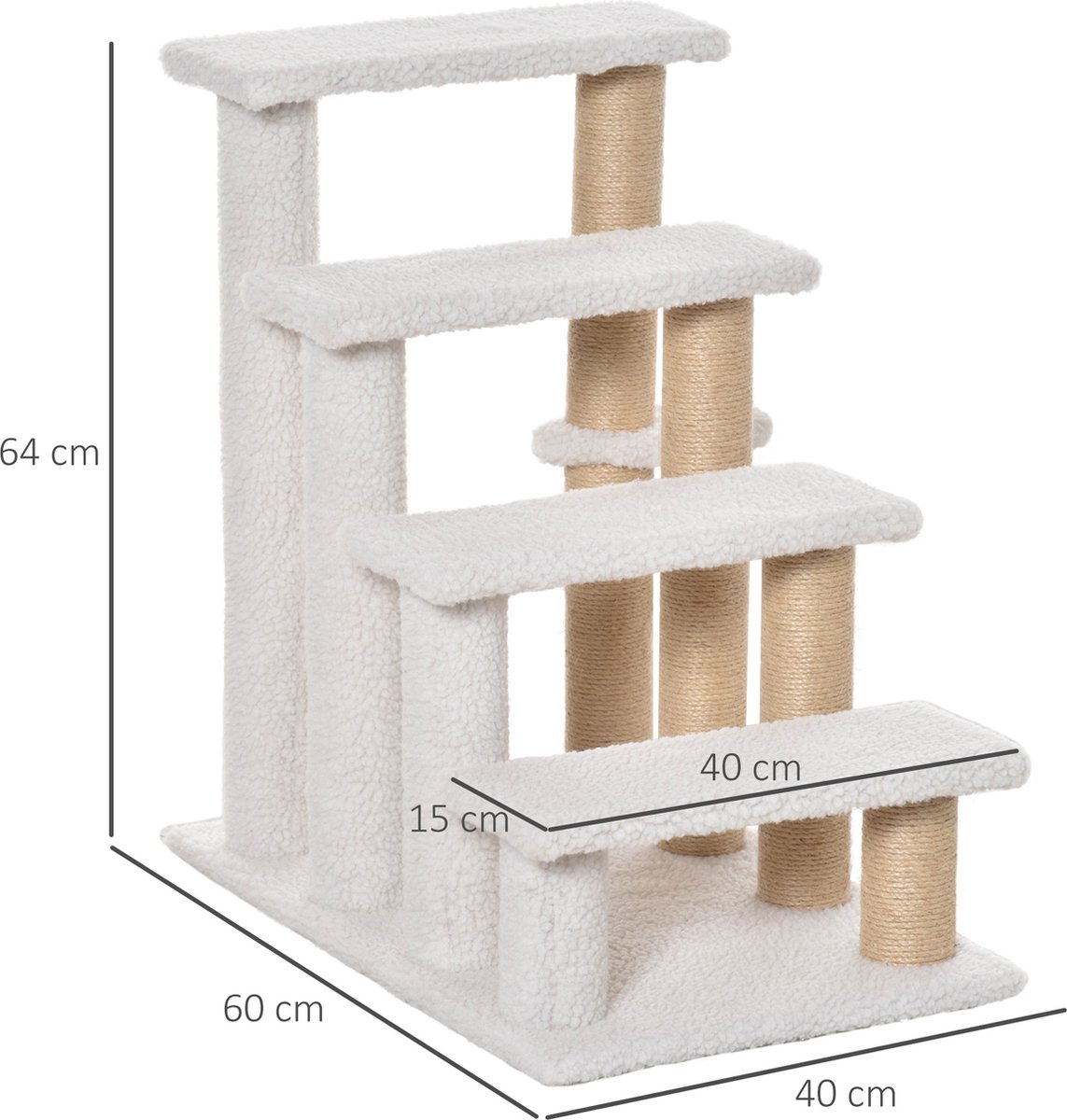 PawHut Paws Huisdiertrap met krabpaal Bal 4 Trappen