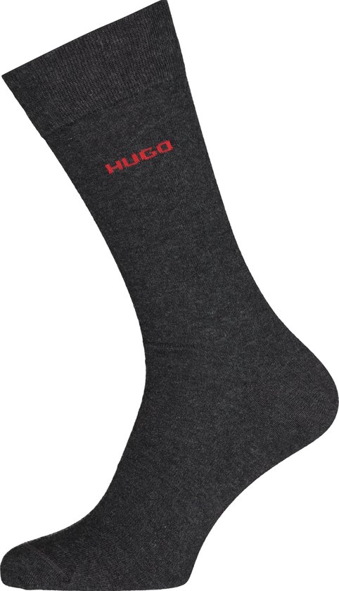 HUGO logo sokken (2-pack) - herensokken katoen - antraciet grijs - Maat: