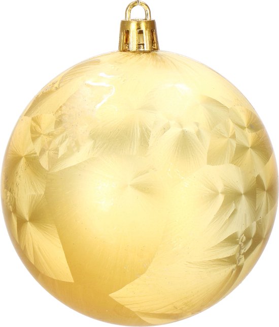 Lichtgele, gladde kerstbal met een subtiel ijsbloempatroon.