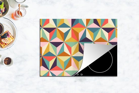 KitchenYeah® Inductie beschermer 70x52 cm - Retro - Regenboog - 3D - Geometrie - Driehoek - Kookplaataccessoires - Afdekplaat voor kookplaat - Inductiebeschermer - Inductiemat - Inductieplaat mat