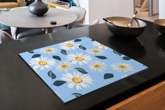 KitchenYeah® Inductie beschermer 59x52 cm - Madeliefjes - Blauw - Patroon - Kookplaataccessoires - Afdekplaat voor kookplaat - Inductiebeschermer - Inductiemat - Inductieplaat mat