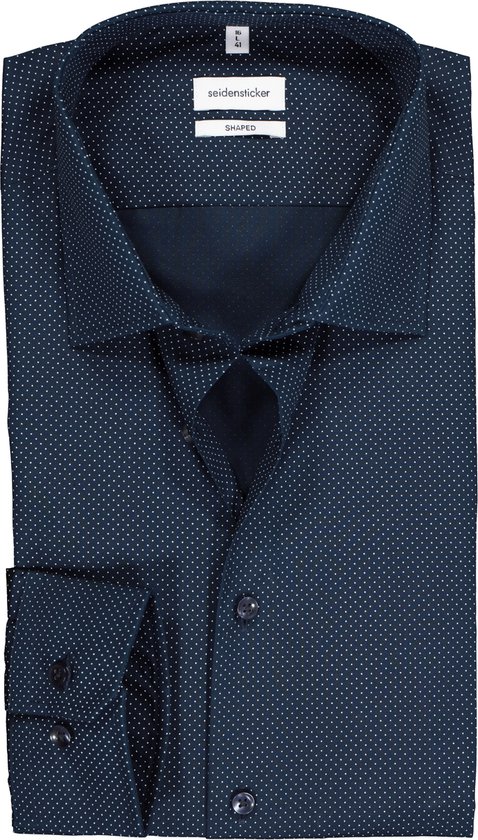 Seidensticker shaped fit overhemd - blauw met wit gestipt - Strijkvriendelijk - Boordmaat: 37
