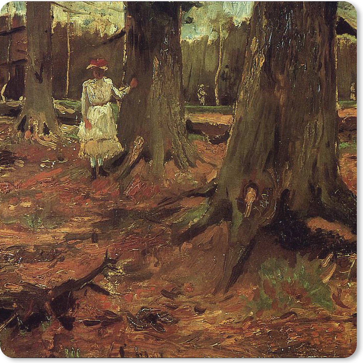 Muismat XXL 60x60 cm - Bureau onderlegger - Bureau mat Meisje in het bos - Schilderij van Vincent van Gogh - Bureaumat - Gaming mousepad xl - Bureaulegger groot - Computer deskmat