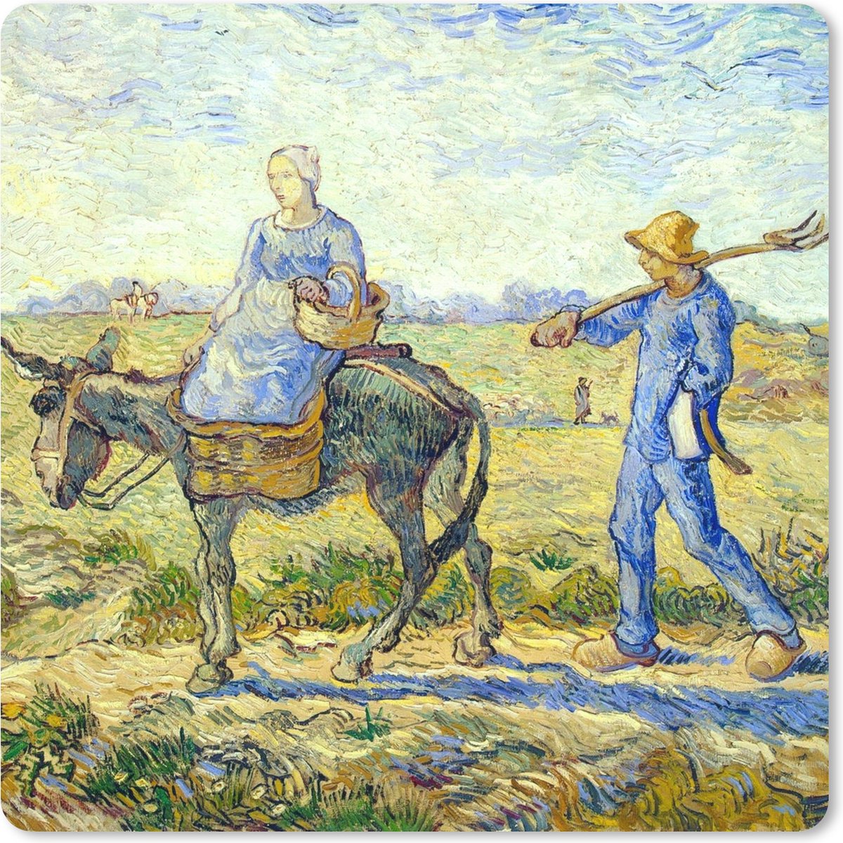 Muismat XXL 60x60 cm - Bureau onderlegger - Bureau mat Boerenkoppel gaat naar het werk - Schilderij van Vincent van Gogh - Bureaumat - Gaming mousepad xl - Bureaulegger groot - Computer deskmat