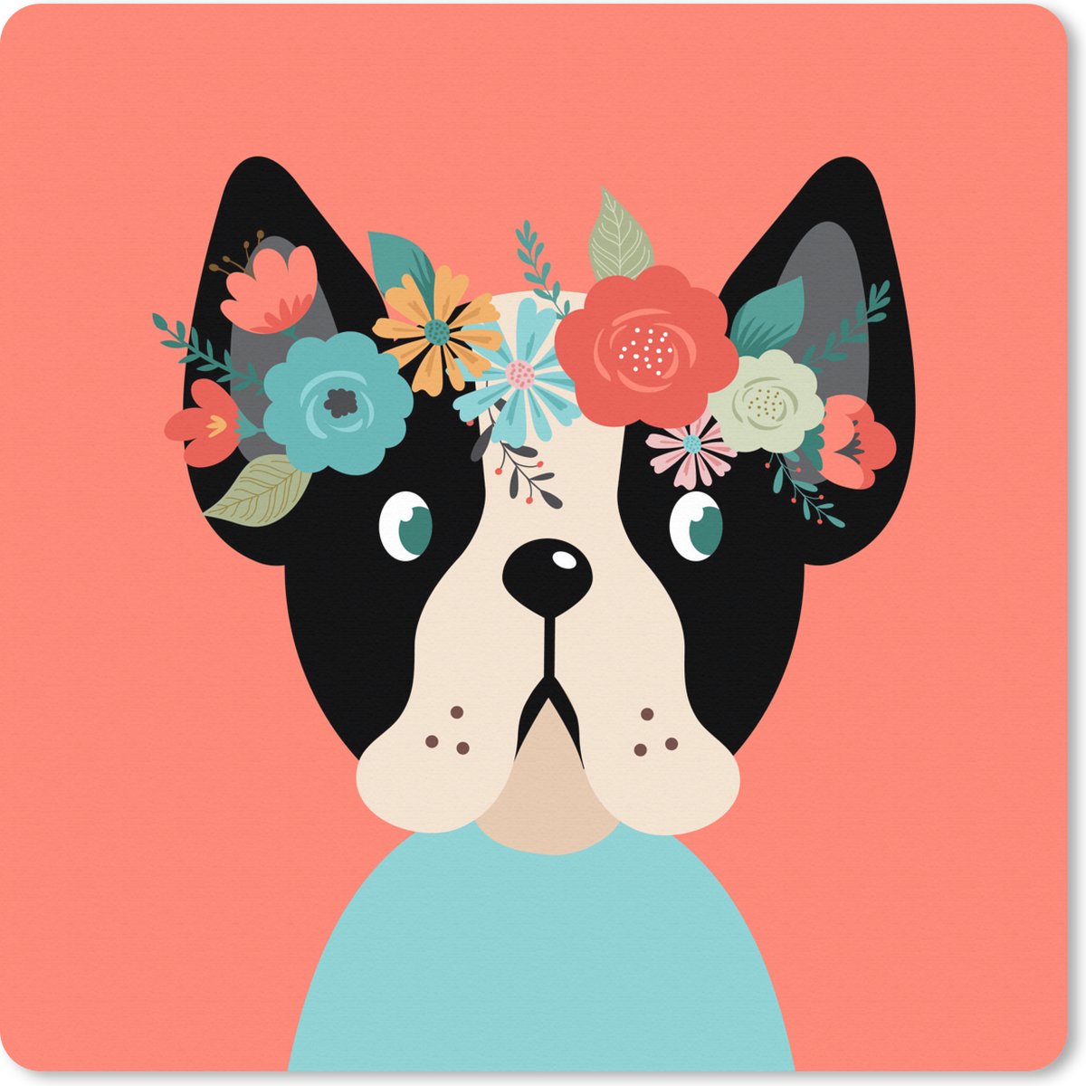 Muismat XXL 60x60 cm - Bureau onderlegger - Bureau mat Hond - Bloemen - Roze - Bureaumat - Gaming mousepad xl - Bureaulegger groot - Computer deskmat