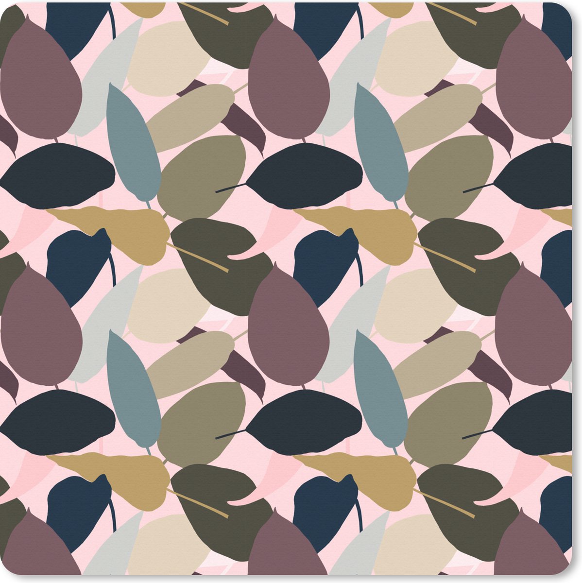 Muismat XXL 50x50 cm - Bureau onderlegger - Bureau mat Tropisch - Bladeren - Blauw - Bureaumat - Gaming mousepad xl - Bureaulegger groot - Computer deskmat