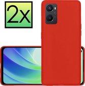 Hoes Geschikt voor OPPO A76 Hoesje Cover Siliconen Back Case Hoes - Rood - 2x