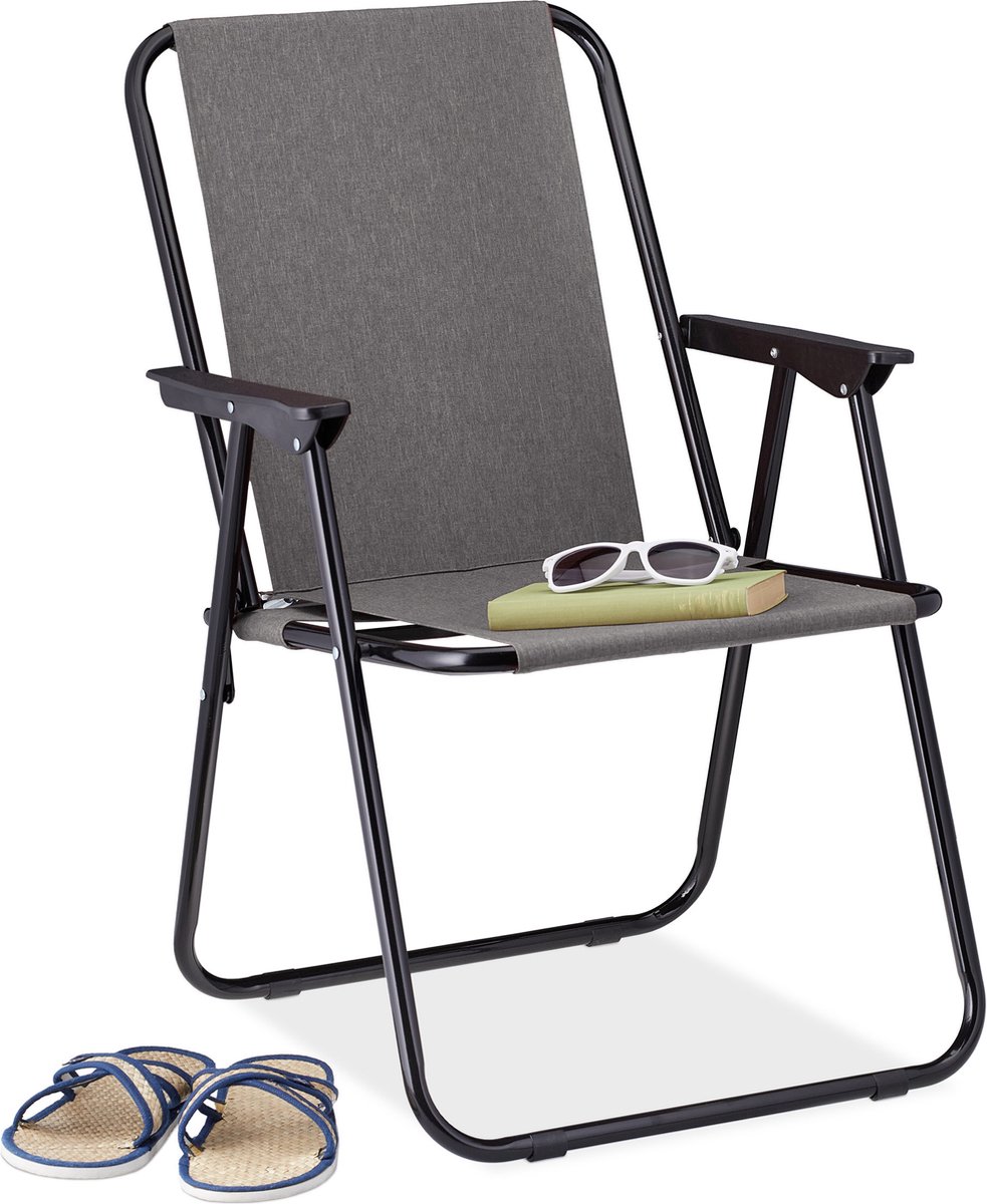 Relaxdays campingstoel inklapbaar - strandstoel - klapstoel camping - tuinstoel - festival - grijs