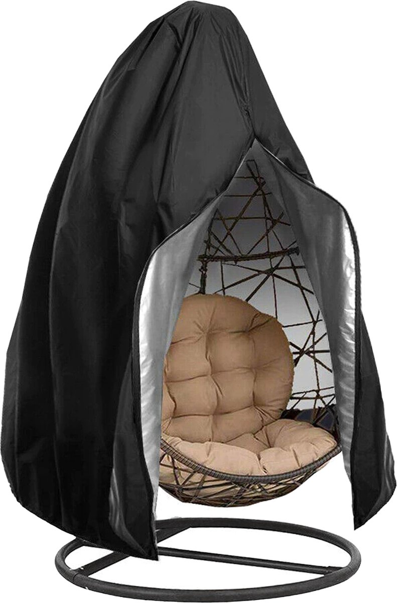 QUVIO Hangstoelhoes - Beschermhoes - Waterdicht - Swing Egg chair - Regenhoes - Met rits - Tuin accessoires - Tuinmeubilair hoezen - Zwart - 110 x 110 x 45 cm
