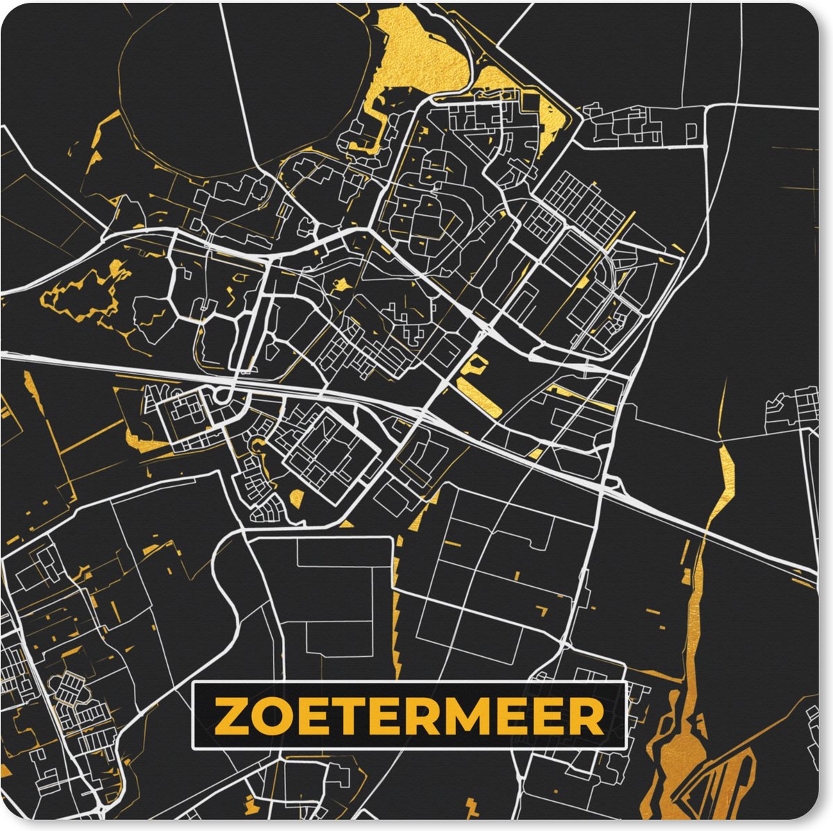 Muismat XXL 80x80 cm - Bureau onderlegger - Bureau mat Stadskaart - Zoetermeer - Goud - Zwart - Bureaumat - Gaming mousepad xl - Bureaulegger groot - Computer deskmat