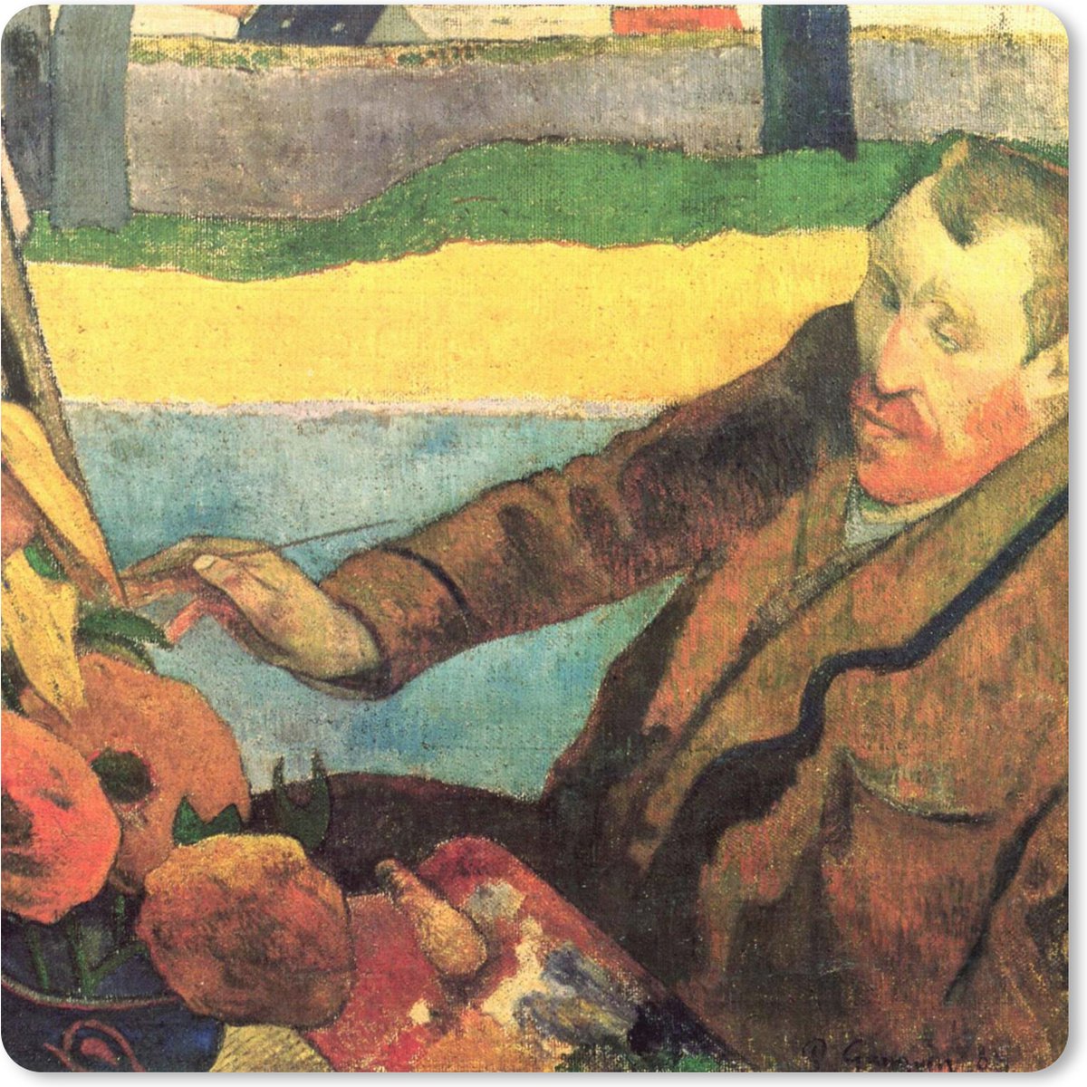 Muismat XXL 50x50 cm - Bureau onderlegger - Bureau mat De zonnebloemenschilder - Vincent van Gogh - Bureaumat - Gaming mousepad xl - Bureaulegger groot - Computer deskmat