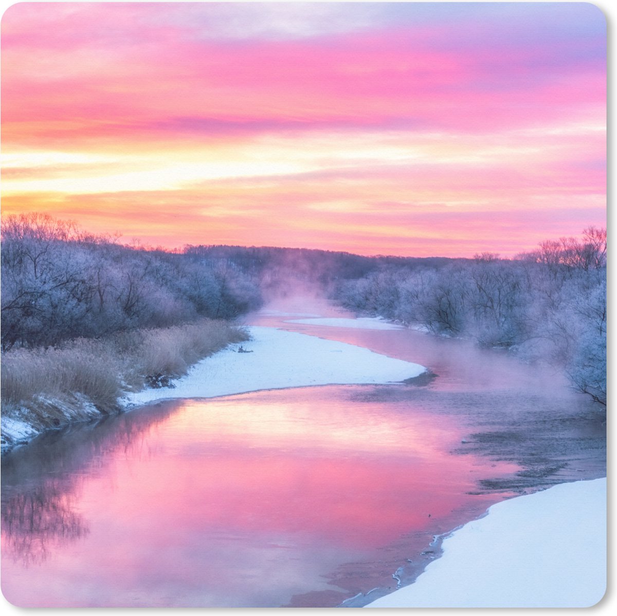Muismat XXL 80x80 cm - Bureau onderlegger - Bureau mat Kleurrijke lucht boven een kalm winters landschap - Bureaumat - Gaming mousepad xl - Bureaulegger groot - Computer deskmat