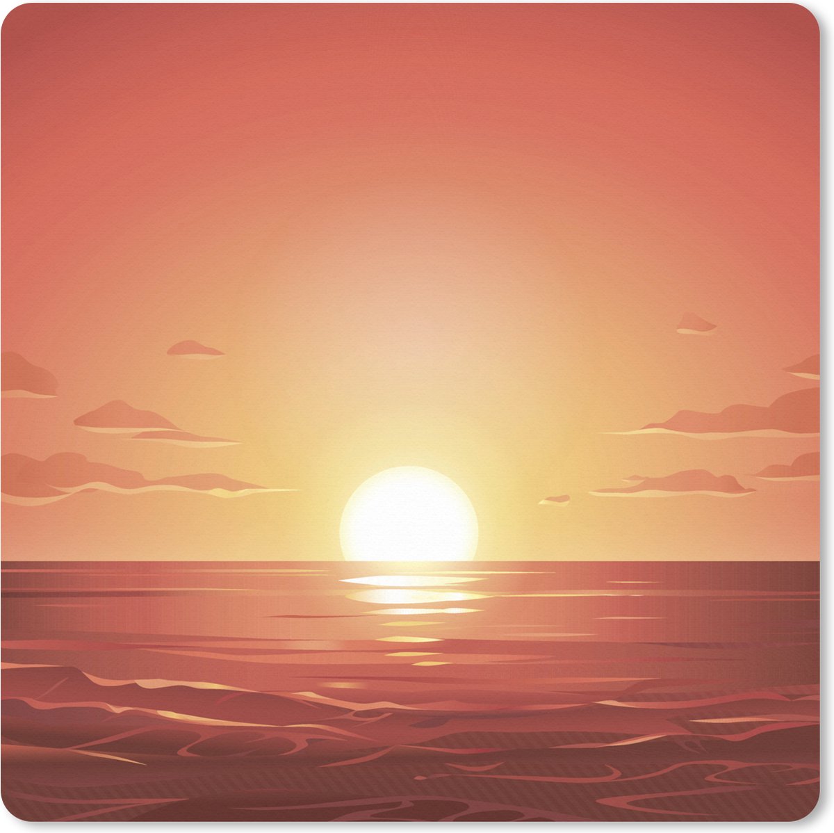 Muismat XXL 60x60 cm - Bureau onderlegger - Bureau mat Zee - Zon - Oranje - Bureaumat - Gaming mousepad xl - Bureaulegger groot - Computer deskmat