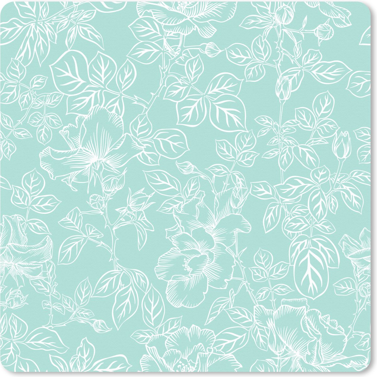 Muismat XXL 50x50 cm - Bureau onderlegger - Bureau mat Bloemen - Bladeren - Wit - Zomer - Bureaumat - Gaming mousepad xl - Bureaulegger groot - Computer deskmat