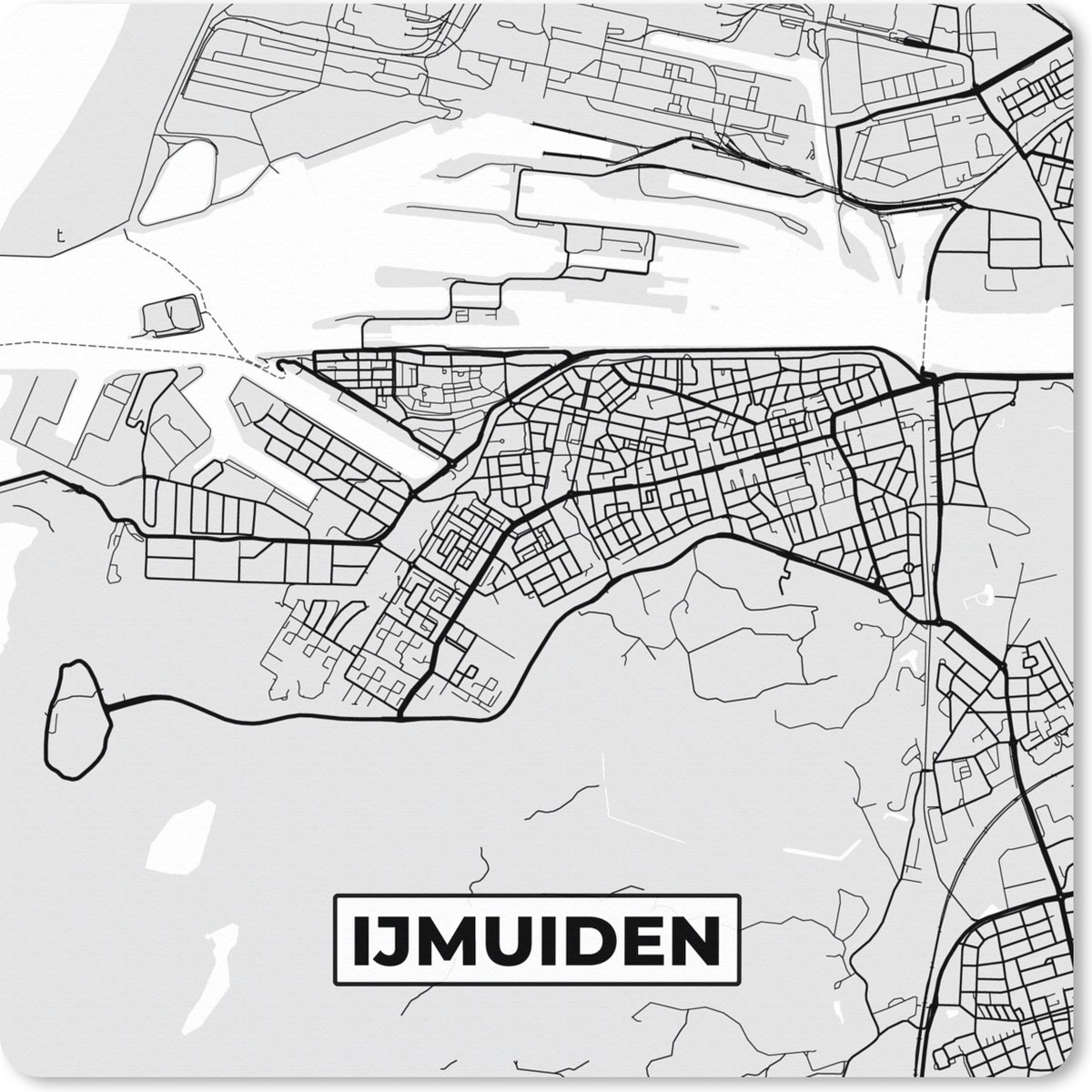Muismat XXL 50x50 cm - Bureau onderlegger - Bureau mat Stadskaart - IJmuiden - Grijs - Wit - Bureaumat - Gaming mousepad xl - Bureaulegger groot - Computer deskmat