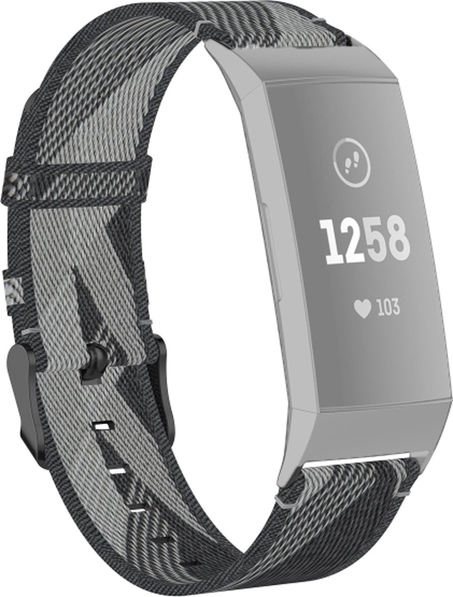 Nylon bandje - geschikt voor Fitbit Charge 3 / Charge 4 - grijs-patroon