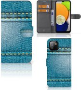 Wallet Book Case Geschikt voor Samsung Galaxy A03 Telefoon Hoesje Jeans