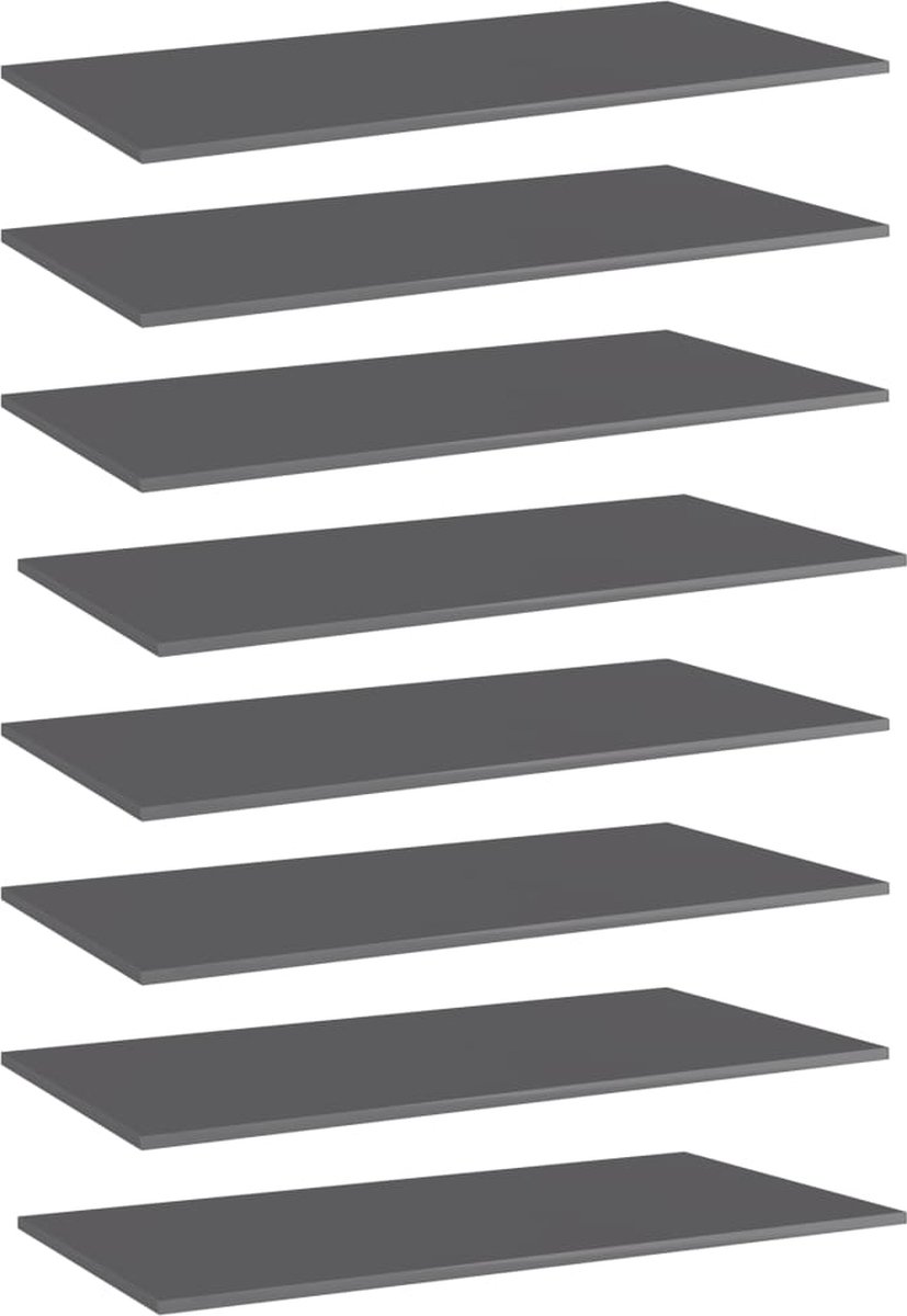 VidaLife Wandschappen 8 st 80x20x1,5 cm spaanplaat hoogglans grijs
