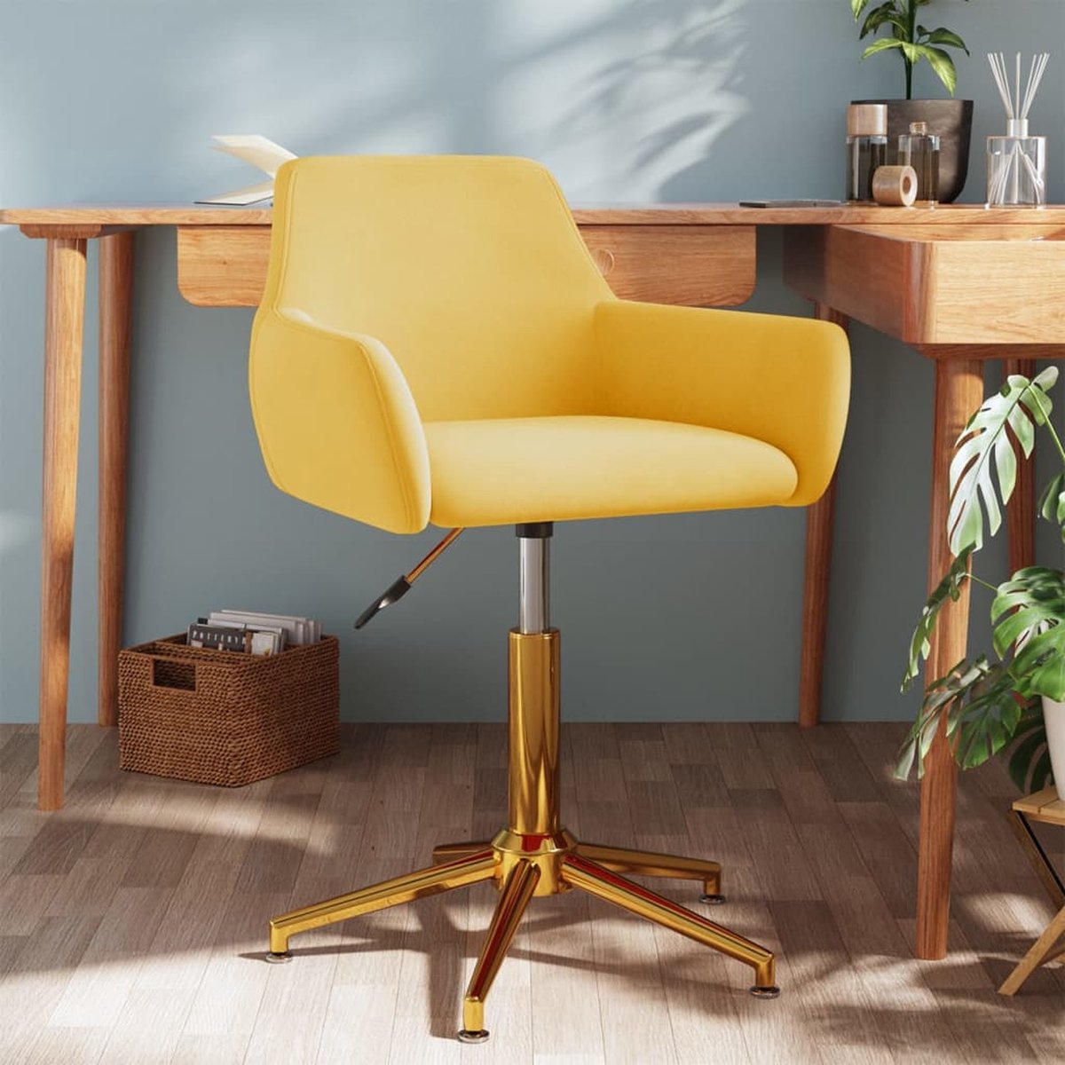 VidaLife Kantoorstoel draaibaar fluweel geel