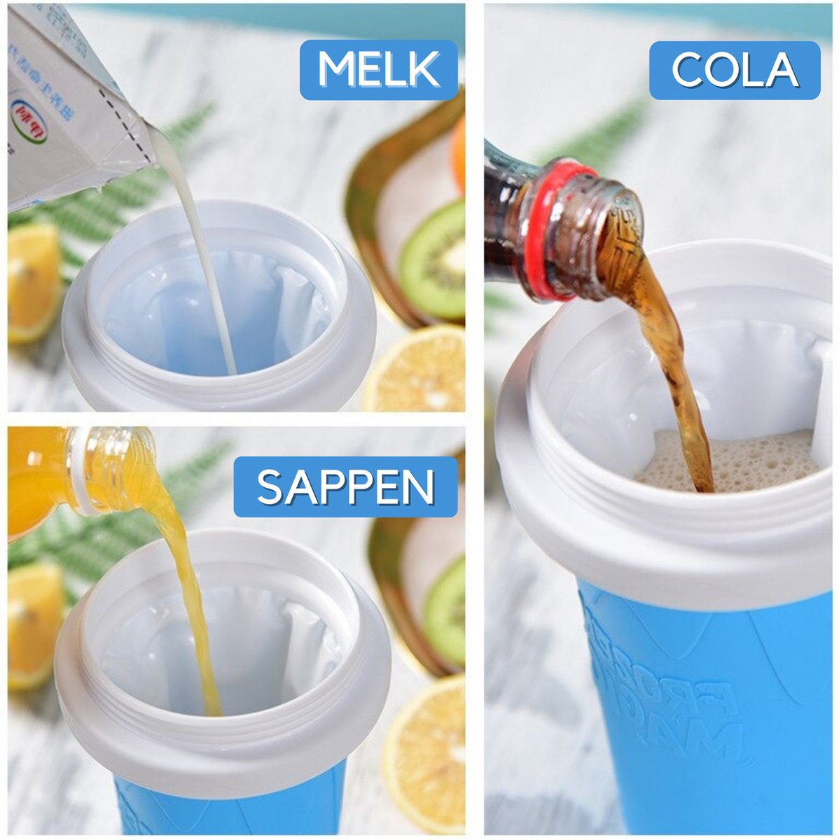 Slushy Maker, 500 Ml Snel Bevroren Slush-beker, Siliconen Slush Ijsmachine Met 2 In 1 Rietje En Lepel Draagbare Slushy Mok Om Te Kneden Blauw