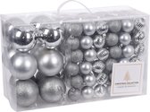 94-Delige kerstboomversiering kunststof kerstballen set zilver - Kerstballenpakket/kerstballenset zilver - kerstversiering
