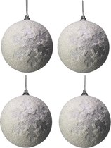 4x Witte kunststof kerstballen met sneeuwvlokken 8 cm - Kerstversiering/kerstdecoratie wit