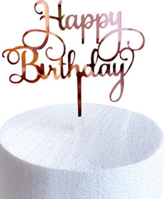 Cake Topper Happy Birthday Versiering Taarttopper Decoratie Rose Goud Verjaardag Versiering Feest Versiering – 1 Stuk