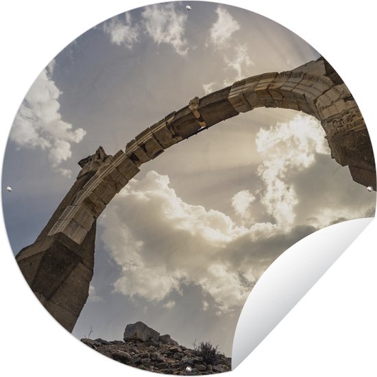 Tuincirkel Een stenen boog in de Romeinse stad Efeze in Turkije - 90x90 cm - Ronde Tuinposter - Buiten
