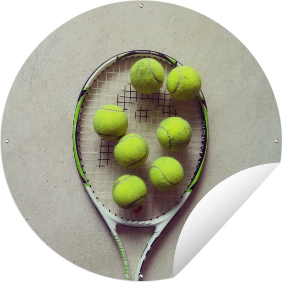 Tuincirkel Tennisracket met veel tennisballen - Ronde Tuinposter - Buiten