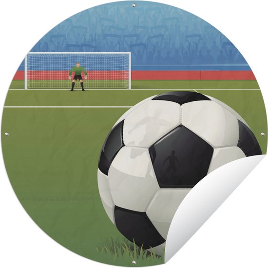 Tuincirkel Een illustratie van een voetbal op het veld in het stadion - Jongens - Meiden - Kids - 60x60 cm - Ronde Tuinposter - Buiten