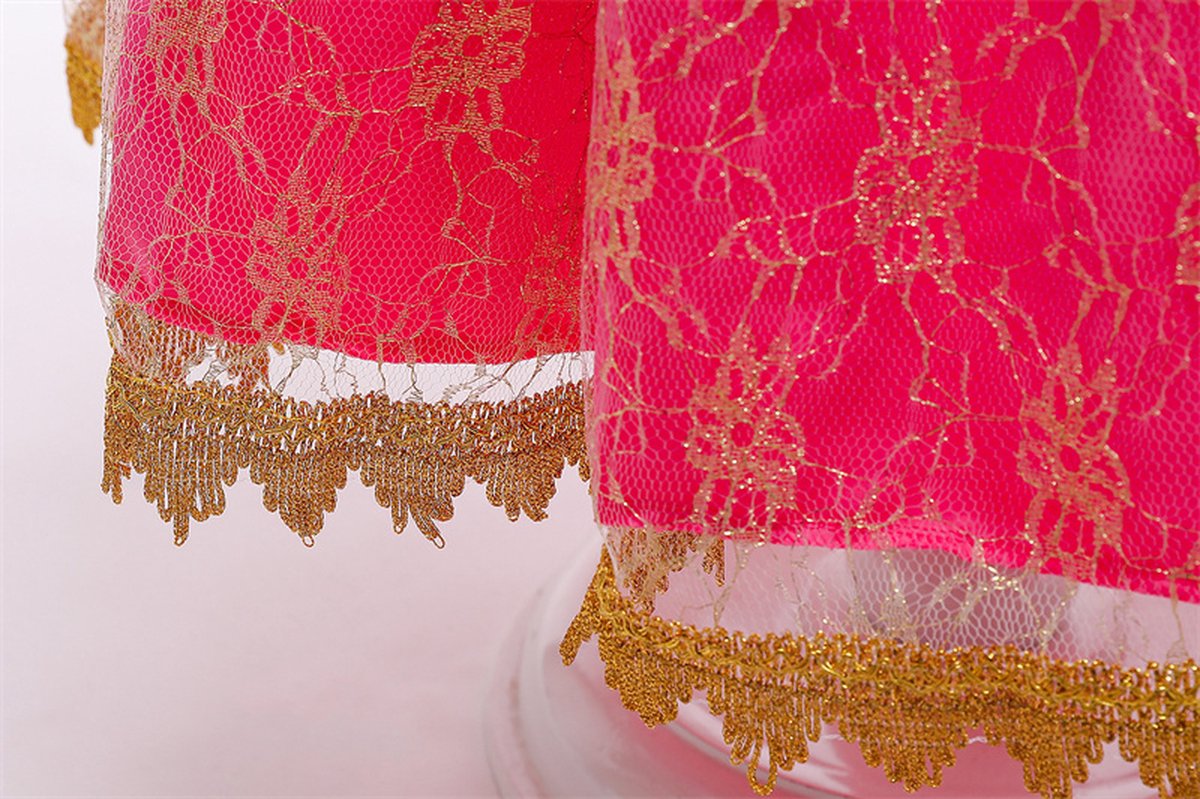 Joya Kids® Roze met Goud Prinses verkleedjurk | Roze Prinsessenjurk | verkleedkleding Meisje | (110) roze goud + kroontje & Staf | Cadeau meisje — afbeelding 9