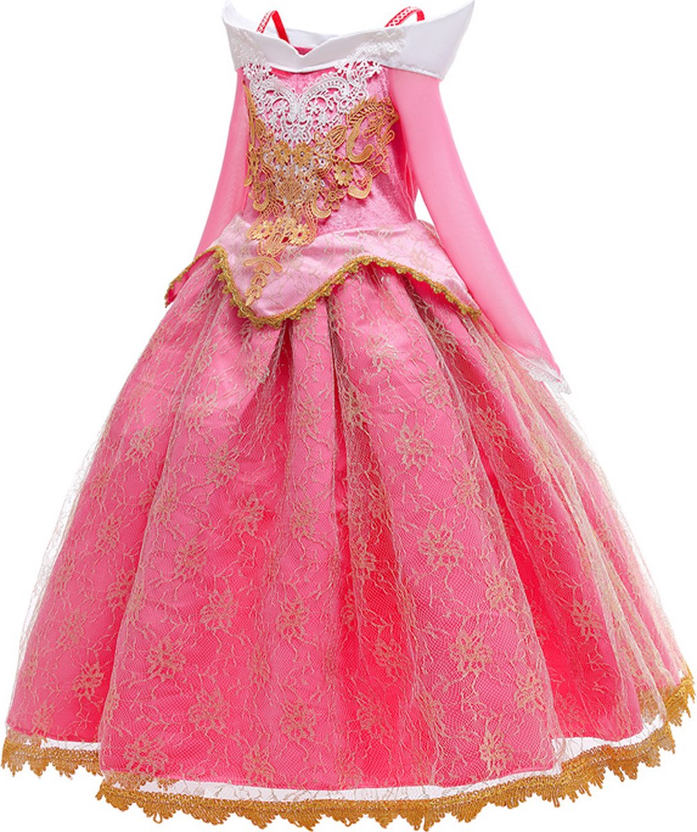 Joya Kids® Roze met Goud Prinses verkleedjurk | Roze Prinsessenjurk | verkleedkleding Meisje | (110) roze goud + kroontje & Staf | Cadeau meisje — afbeelding 4