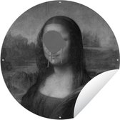 Tuincirkel Mona Lisa - Leonardo da Vinci - Zwart - Wit - 150x150 cm - Ronde Tuinposter - Buiten