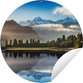 Tuincirkel Nieuw-Zeeland - Reflectie - Berg - 120x120 cm - Ronde Tuinposter - Buiten XXL / Groot formaat!
