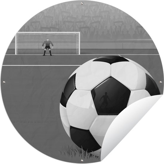 Tuincirkel Een illustratie van een voetbal op het veld in het stadion - Jongens - Meiden - Kids - 60x60 cm - Ronde Tuinposter - Buiten