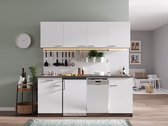 Goedkope keuken 195  cm - complete keuken met apparatuur Oliver  - Donker eiken/Wit   - keramische kookplaat - vaatwasser        - spoelbak