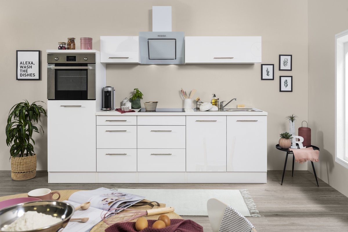 Goedkope keuken 270 cm - complete keuken met apparatuur Amanda - Wit/Wit - soft close - ke