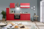 Goedkope keuken 240  cm - complete keuken met apparatuur Merle  - Eiken/Rood - soft close - keramische kookplaat    - afzuigkap - oven    - spoelbak