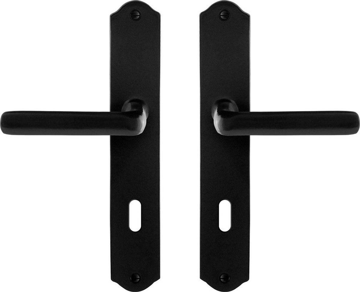 GPF6235.60 smeedijzer zwart Ilo deurkruk op schild BB72, 238x41x4 mm.